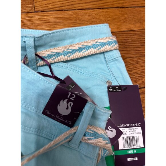 GLORIA VANDERBILT Lillian Skimmer Belted Capri Pants Size 12 Aqua Sky Blue NWT - Picture 7 of 8